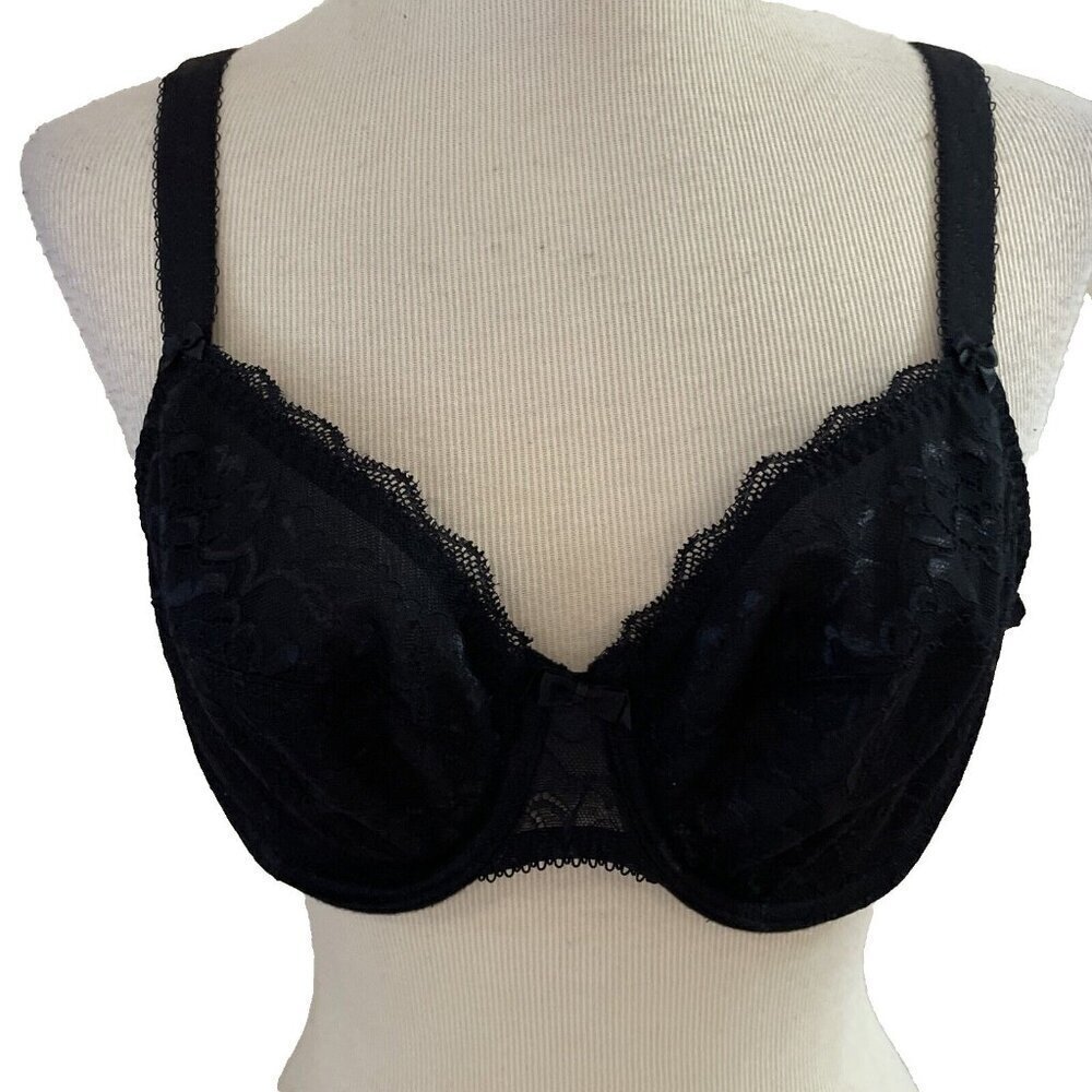 Goddess Lace Bra Size 34C Black Underwire Unlined See Through Sexy NWOT